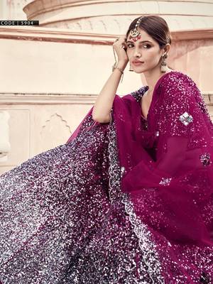 Wine embroidered net semi stitched lehenga 2
