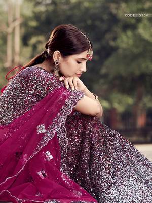 Wine embroidered net semi stitched lehenga 4