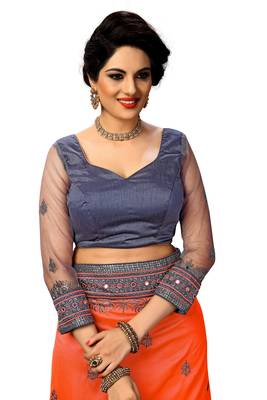 Trendmalls 	 Embroidery Bollywood Satin Chiffon Orange   Traditional Wedding Party Wear Bridal Saree With Blouse   5