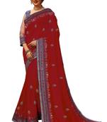 Trendmalls  Embroidery Bollywood Satin Chiffon Red   Traditional Wedding Party Wear Bridal Saree With Blouse  