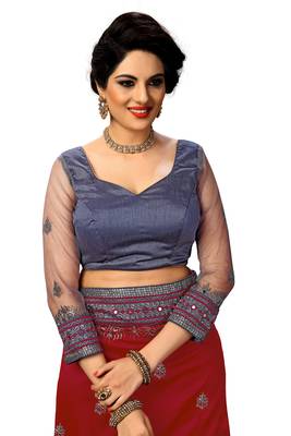Trendmalls  Embroidery Bollywood Satin Chiffon Red   Traditional Wedding Party Wear Bridal Saree With Blouse   5