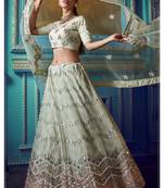 Sky-blue embroidered net semi stitched lehenga