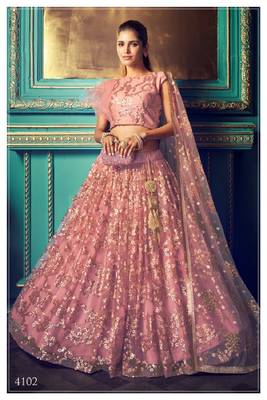 Purple embroidered net semi stitched lehenga 1