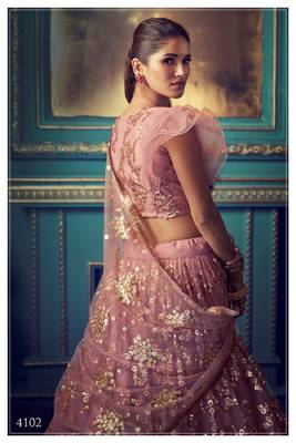 Purple embroidered net semi stitched lehenga 3