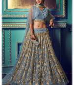 Grey embroidered net semi stitched lehenga