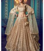 Beige embroidered net semi stitched lehenga