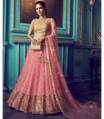 Pink embroidered net semi stitched lehenga