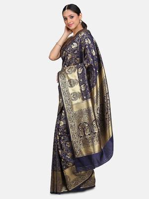 Blue Woven Banarasi Saree With Blouse 2