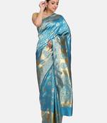 Blue Woven Banarasi Saree With Blouse
