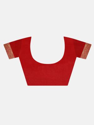 Red Woven Banarasi Saree With Blouse 6