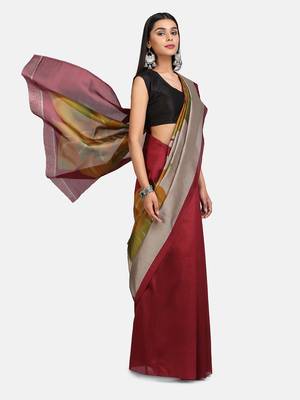 Maroon Printed Poly Silk Saree With Blouse 1