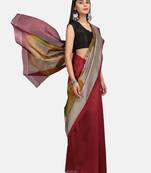 Maroon Printed Poly Silk Saree With Blouse