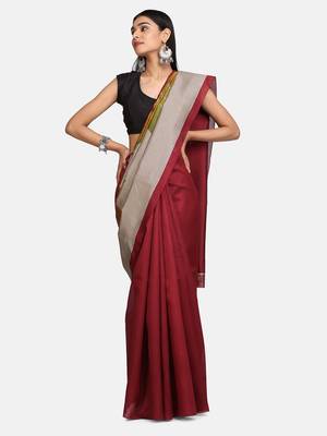 Maroon Printed Poly Silk Saree With Blouse 3