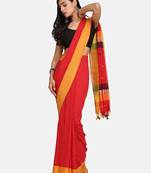 Red Buti Work Khadi Cotton Handloom Saree With blouse