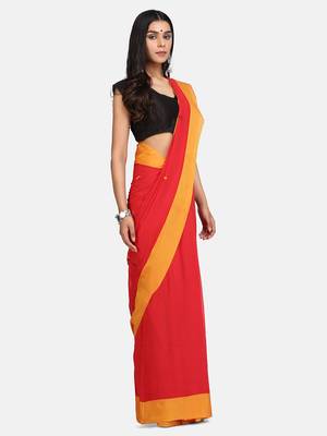 Red Buti Work Khadi Cotton Handloom Saree With blouse 4