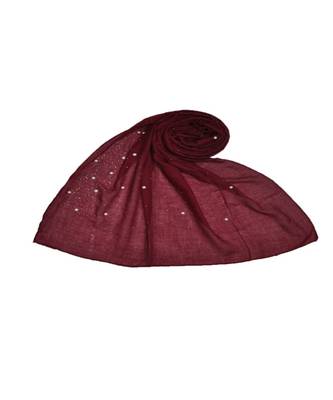 Stole For Women  - Fabric - Cotton - Rain Drop Hijab With Big and Small Dew Drop Beats  - Maroon - Size - 75/185 CM 1