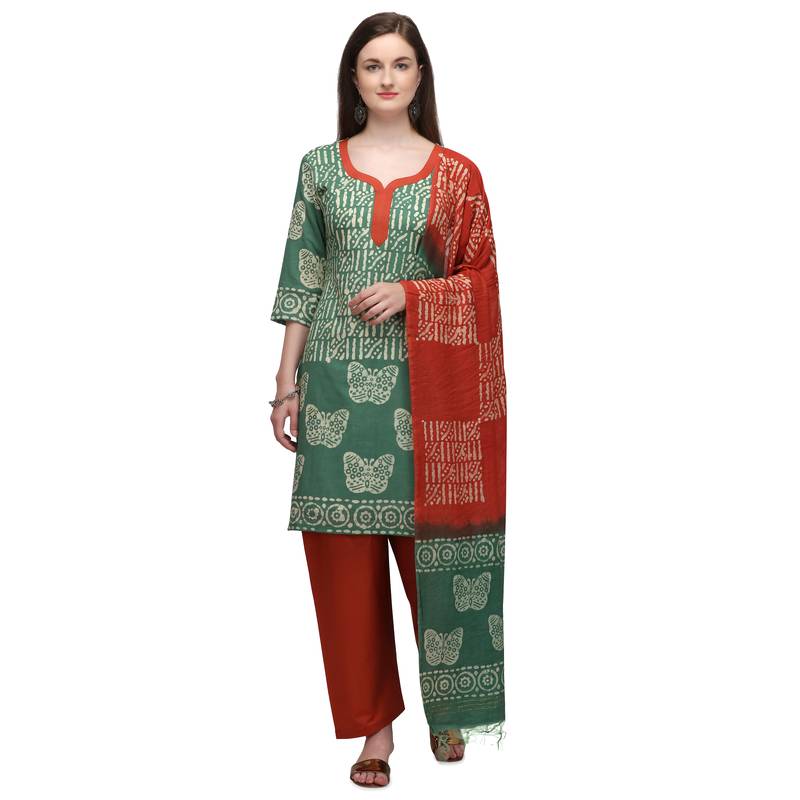 Cotton Salwar Suite With  Batik Print ( Unstitched )