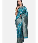Aqua Blue Art Silk Designer Party Wear Saree