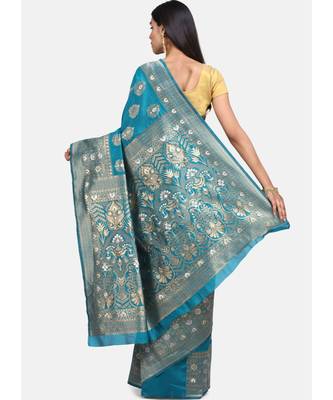 Aqua Blue Art Silk Designer Party Wear Saree 4