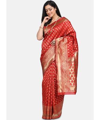 Red Art Silk Designer Party Wear Saree 1