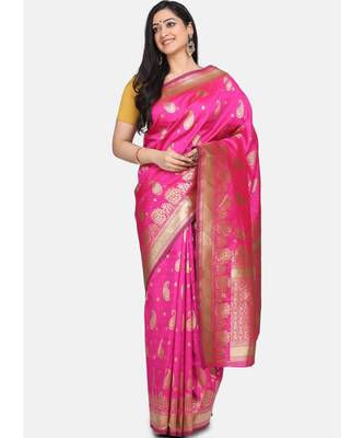 Rani Pink Poly Silk Designer Party Wear Saree 1