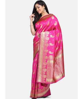 Rani Pink Poly Silk Designer Party Wear Saree 3