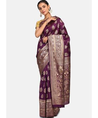 Purple Poly Silk Designer Party Wear Saree 1