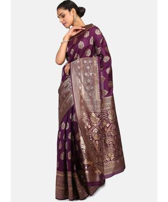 Purple Poly Silk Designer Party Wear Saree 3