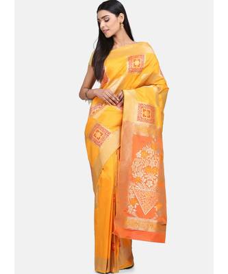 Yellow Art Silk Designer Party Wear Saree 1