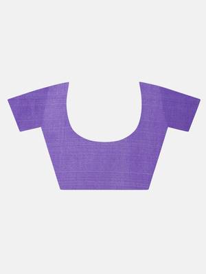 Vastranand  Cream-Coloured & Purple Silk Cotton Woven Design Jamdani Saree 5