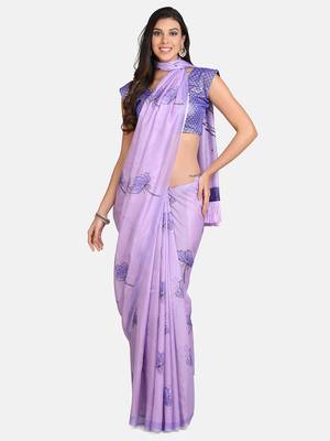 VASTRANAND Lavender Floral Printed Pure Silk Saree 3