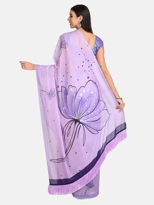 VASTRANAND Lavender Floral Printed Pure Silk Saree 5