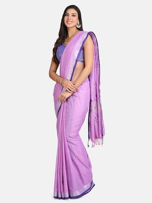 Vastranand  Purple Solid Angolla Linen Blend Saree 3