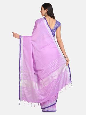 Vastranand  Purple Solid Angolla Linen Blend Saree 4