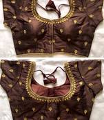 Brown Color Phantom Silk Flower Hand Embroidery and Sequins Work Readymade Silk Blouse for Saree and Lehenga Choli