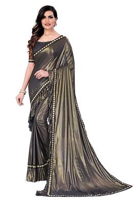 Black plain lycra saree with blouse 1