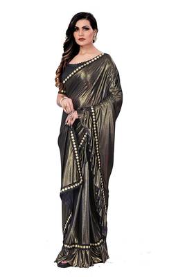 Black plain lycra saree with blouse 2