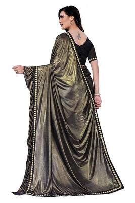 Black plain lycra saree with blouse 3
