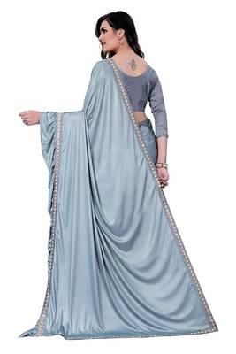Grey plain lycra saree with blouse 3