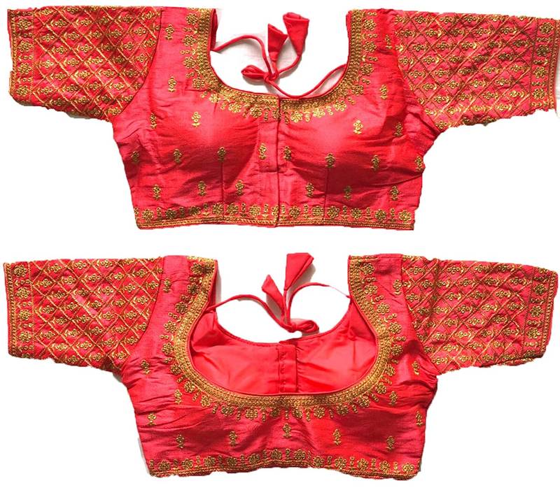 Gajari Color Embroidery Sequance Zari work Readymade Saree Blouse And Lehenga Choli