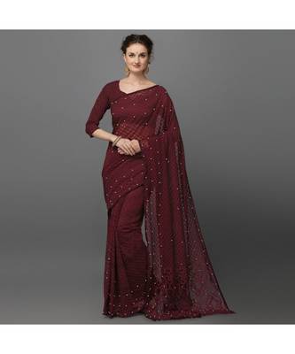 Women Jacquard  Net Saree marron 2