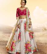 White embroidered net semi stitched lehenga