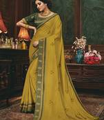 Mustard embroidered silk saree with blouse