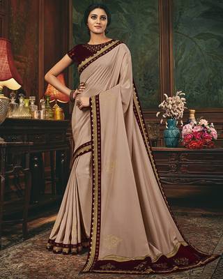   light rose embroidered silk saree with blouse 1