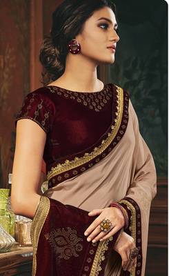   light rose embroidered silk saree with blouse 2