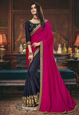 rani pink embroidered silk saree with blouse 1