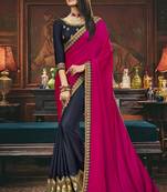 rani pink embroidered silk saree with blouse