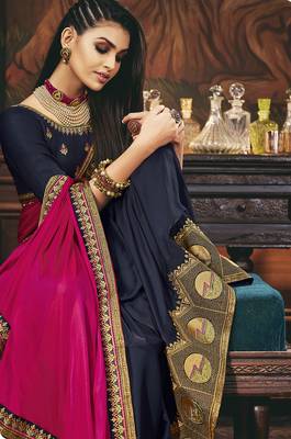 rani pink embroidered silk saree with blouse 2