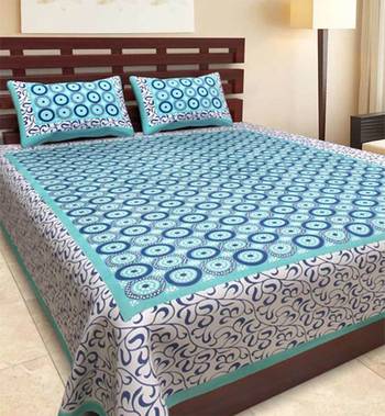 Noor Startup Handprinted 120 TC Cotton Queen Size Bedsheet With Pillow Cover Set (90x100) 1