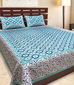 Noor Startup Handprinted 120 TC Cotton Queen Size Bedsheet With Pillow Cover Set (90x100)